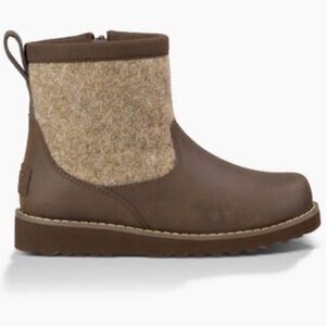 NIB UGG Bayson Boots Wool Waterproof Leather Brown Kids Sz 4 Winter Snow